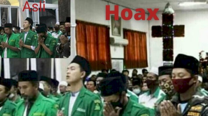 Foto kiri atas Kegiatan PAC Ansor Benjeng  yang asli foto  dan foto yang hoax/Ist 