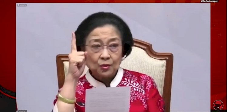 Megawati Soekarnoputri saat pidato di HUT ke 49 PDIP/Repro