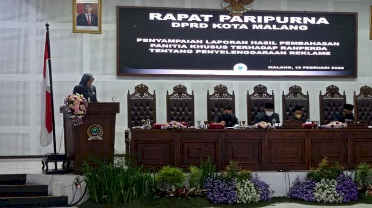 Rapat Paripurna DPRD Kota Malang tentang penyampaian laporan hasil pembahasan panitia khusus terhadap Rancangan Perda (Ranperda) Penyelenggaran Reklame/RMOLJatim