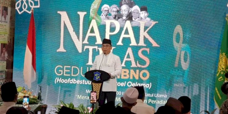 Ketua Umum PBNU Yahya Cholil Staquf di acara Napak Tilas HBNO di Jalan Bubutan Surabaya/Ist