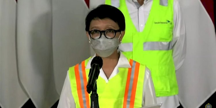Menteri Luar Negeri Retno Marsudi di Bandara Soekarno-Hatta pada 3 Maret 2022/Repro