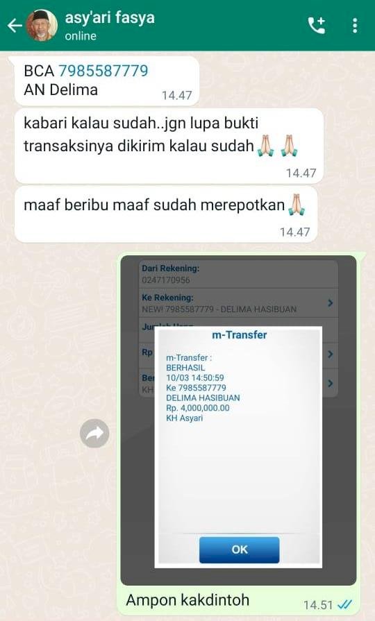 Hasil capture penipuan atas nama ketua MUI Bondowoso/ist