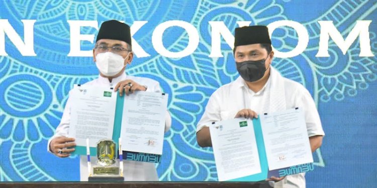 Menteri BUMN Erick Thohir dan Ketua Umum PBNU KH Yahya Cholil Staqut/Net