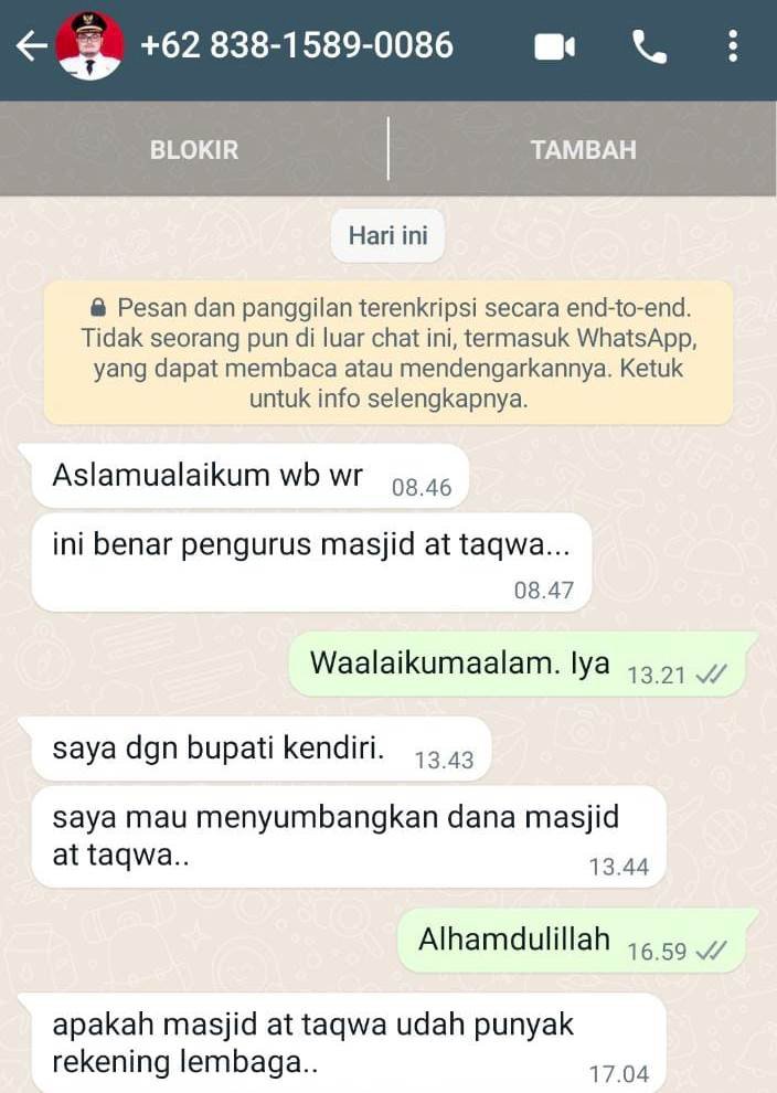 Isi percakapan whatsaap atas namakan Bupati Kediri