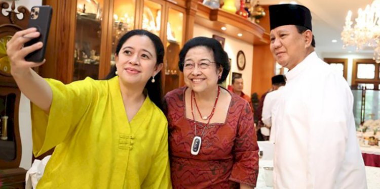 Ketua Umum Gerindra Prabowo Subianti bersama Ketua PDI Perjuangan Puan Maharani dan Ketua Umum PDIP Megawati Soekarnoputri/Net