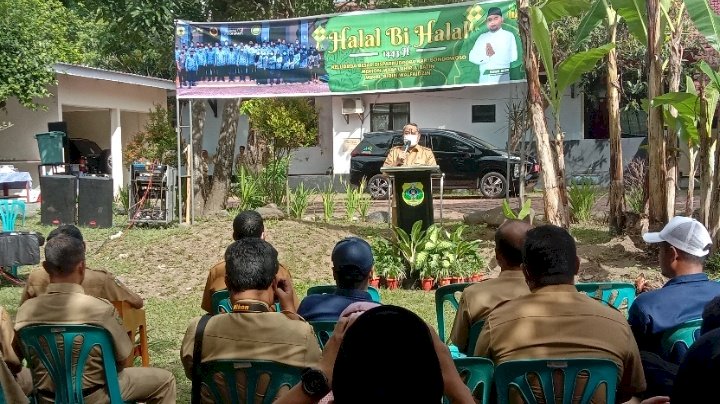 Wabup Irwan saat sambutan di halal bihalal Disparbudpora Bondowoso/RMOLJatim