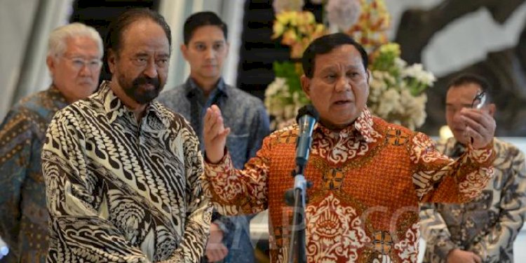 Ketua Umum Partai Gerindra Prabowo Subianto menggelar jumpa pers usai bertemu 5 jam dengan Ketua Umum Partai Nasdem Surya Paloh/Net