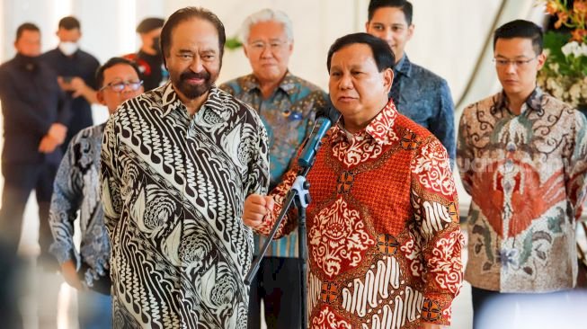 Ketua Umum Partai Gerindra Prabowo Subianto dan Ketua Umum Partai NasDem Surya Paloh di Kantor DPP Partai NasDem, Jakarta Pusat/Net