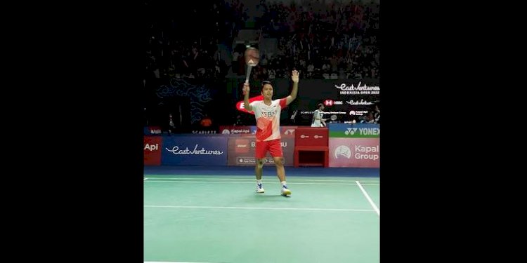 Anthony Ginting saat bermain di parempat final/RMOLJatim