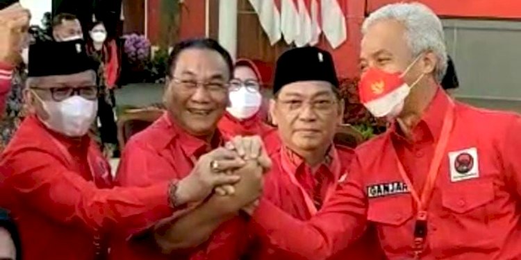 ambang Pacul (kedua dari kiri) dan Ganjar Pranowo (kanan) satu komando patuhi putusan Ketum PDIP Megawati Soekarnoputri soal Pilpres 2024/Net