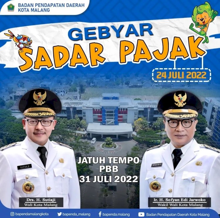Poster Wali Kota Malang H Sutiaji dan Wakil Wali Kota Malang Sofyan Edy. Poster sadar pajak/Ist
