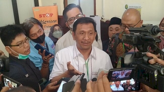 Gede Pasek Suardika, Ketua tim penasehat hukum terdakwa Mas Bechi saat memberikan keterangan pers usai sidang dakwaan/RMOLJatim 