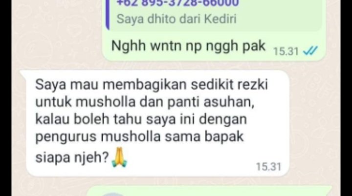 Bukti whatsaap percobaan penipuan mengatasnamakan Bupati Kedir