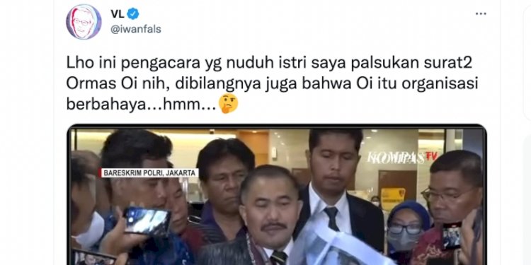 Tangkapan layar Twitter Iwan Fals tentang kuasa hukum keluarga Brigadir J, Kamaruddin Simanjuntak/Repro