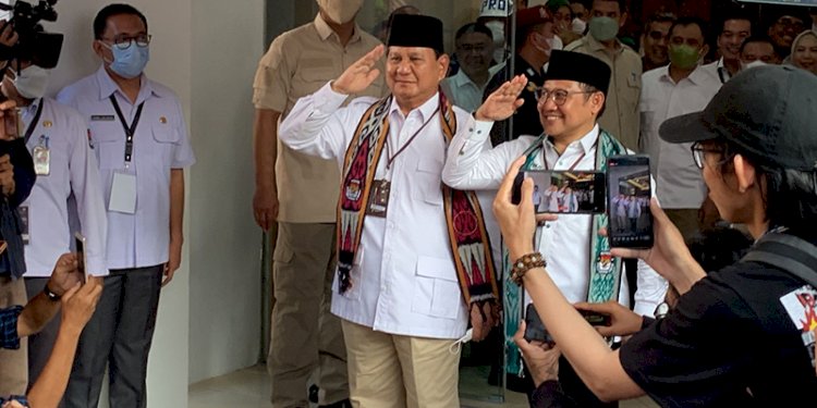 Muhaimin Iskandar (Cak Imin) dan Prabowo Subianto usai mendaftar ke KPU/RMOL