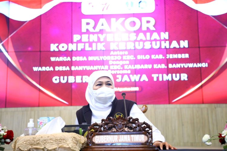 Gubernur Khofifah telah menggelar Rakor Penyelesaian Konflik Kerusuhan antara warga Jember dan Banyuwangi/ist