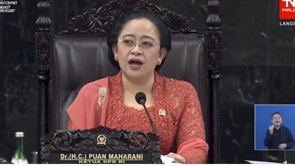 Ketua DPR RI Puan Maharani ketika menyampaikan Pidato pada Rapat Paripurna Pembukaan Masa Persidangan I Tahun 2022-2023/Repro