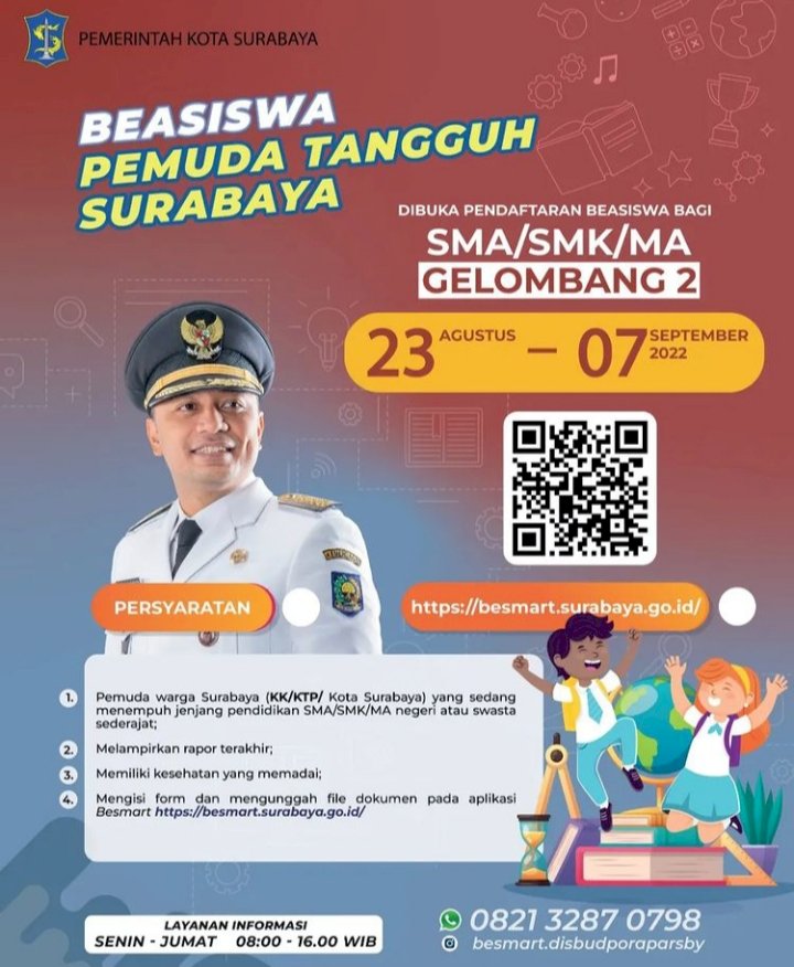 Pendaftaran beasiswa Pemuda Tangguh Surabaya gelombang 2 yang dikhususkan bagi jenjang SMA/SMK/MA sederajat/ist