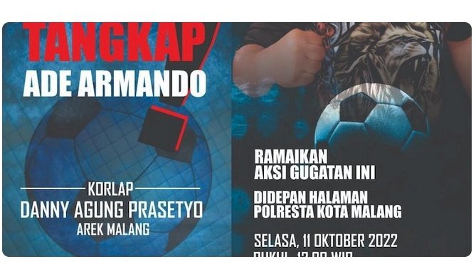 Flayer rencana aksi Aremania menuntu Ade Armando ditangkap/Repro