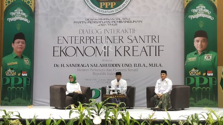 Menparekraf Sandiaga Uno saat menjadi pembicara dialog interaktif oleh DPW PPP Jatim/RMOLJatim 