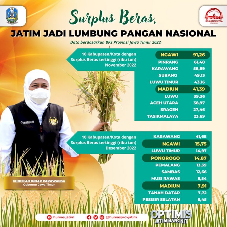 Data wilayah yang surplus beras di Jatim/ist