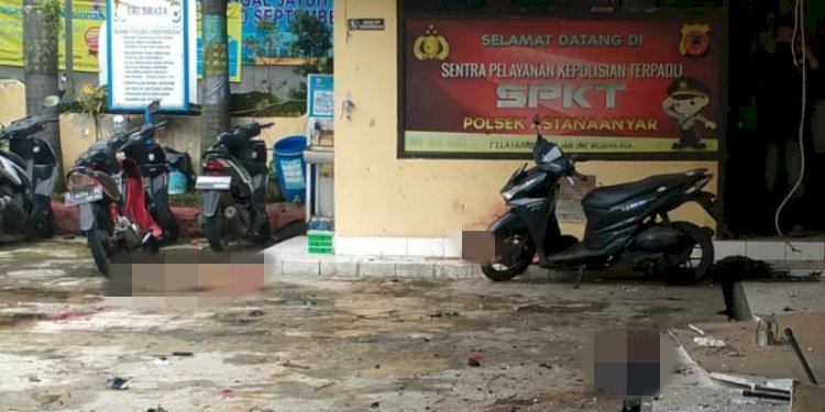 Kondisi Polsek Astana Anyar setelah terjadi bom bunuh diri/Net