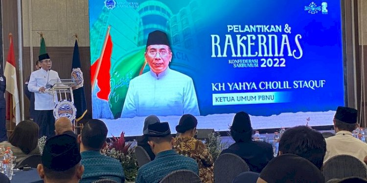 Ketum PBNU Yahya Cholil Staquf saat lantik DPP Sarbumusi NU periode 2022-2027/RMOL