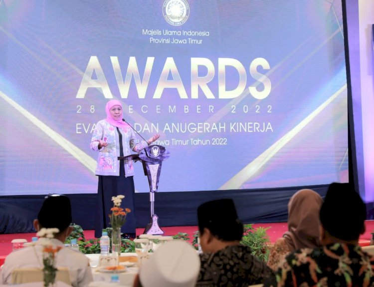 Gubernur Khofifah sambutan di acara Anugerah MUI Jatim/IST/RMOLJatim