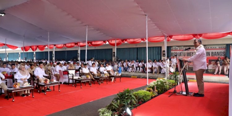 Sekretaris Jenderal Partai Gerindra Ahmad Muzani saat menghadiri rangkaian HUT ke-15 Partai Gerindra sekaligus konsolidasi di Kabupaten Bekasi, Jawa Barat/Ist