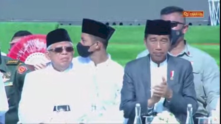 Presiden Jokowi dan Wapres K.H Ma'ruf Amin saat menghadiri resepsi puncak satu abad NU di Stadion Delta Sidoarjo/repro