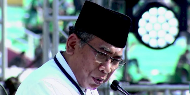 Ketum PBNU saat pidato di acara puncak resepsi 1 abad usia NU di Gelora Delta Sidoarjo, Jawa Timur/Net