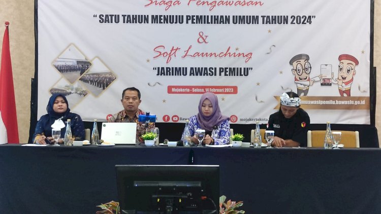 Deklarasi pemilu damai dan soft launching jarimu awasi pemilu Bawaslu Kota Mojokerto/IST