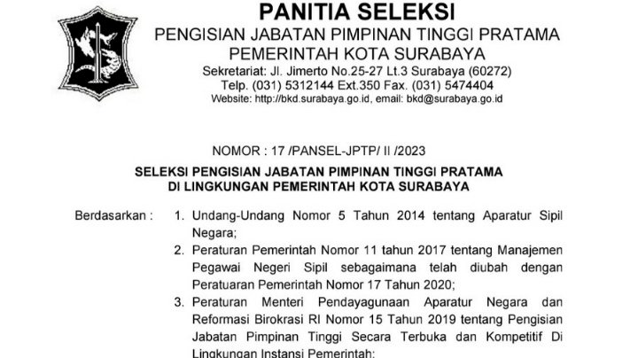 Teks foto: Seleksi pengisian JPT untuk empat OPD Pemkot Surabaya/ist