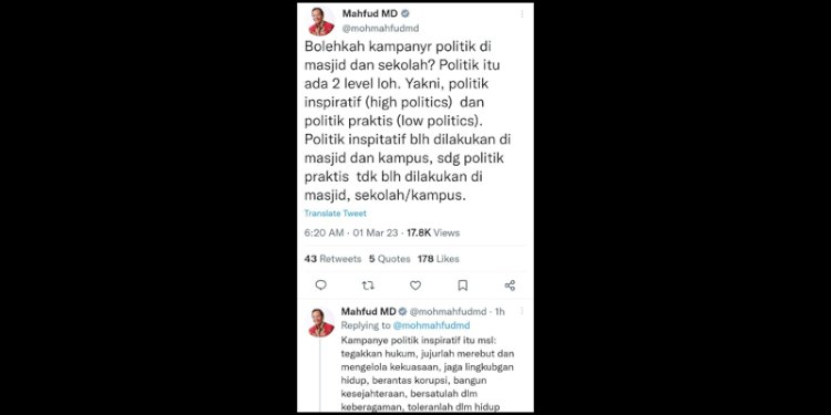 Akun twitter pribadinya @mohmahfudmd /Ist