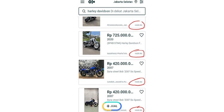 Tangkapan layar salah satu situs jual beli online yang menawarkan motor gede Harley Davidson (HD)/Repro