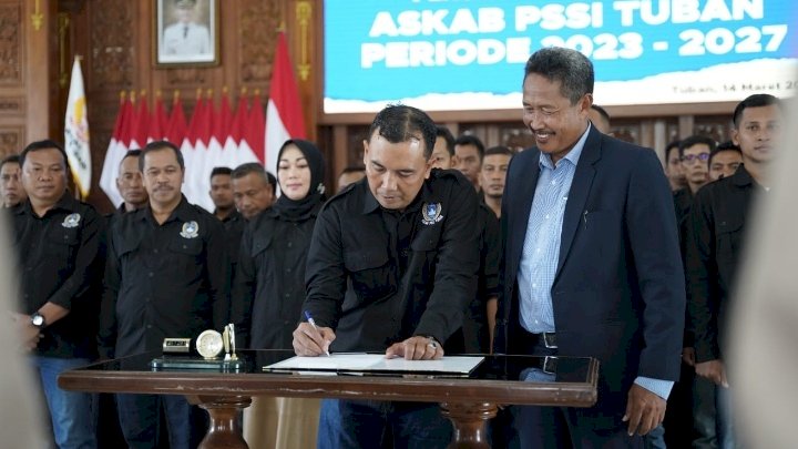 Teks  poto :Suasana Pelantikan Askab PSSI Tuban di Pendopo Krida  Manunggal  Kabupaten Kabupaten Tuban/ist