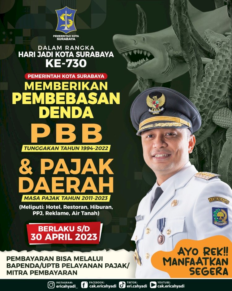 Pemkot Surabaya Bebaskan Sanksi Denda PBB dan Pajak Daerah/ist