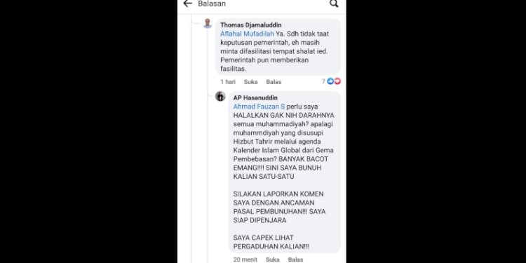 Tangkapan layar unggahan peneliti BRIN, Andi Pangerang yang mengancam akan membunuh warga Muhammadiyah/Net