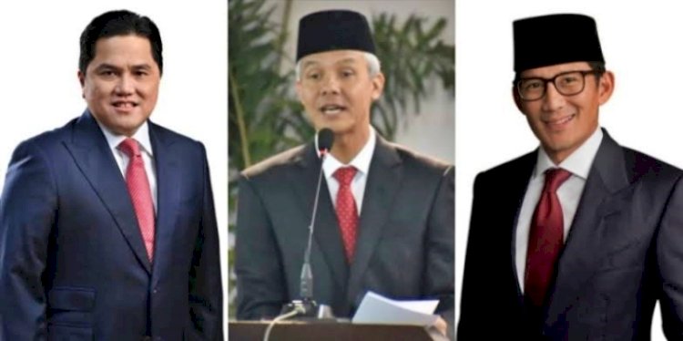 Erick Thohir, Ganjar Pranowo, dan Sandiaga Salahuddin Uno/Net