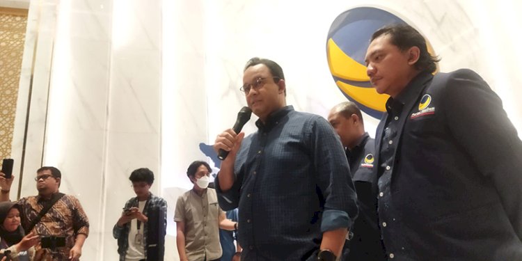 Bakal calon presiden (bacapres) Nasdem, Anies Baswedan menyampaikan keterangan pers usai penetapan Johnny Plate sebagai tersangka/RMOL