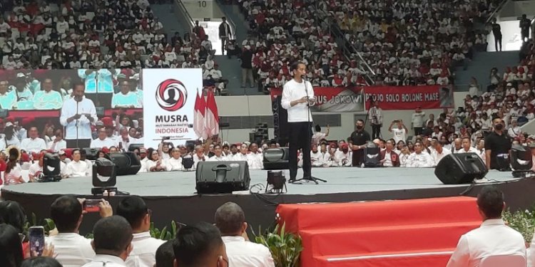 Presiden Joko Widodo saat bertemu dengan ribuan relawannya di Istora Senayan/RMOL