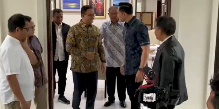 Anies Baswedan usai temuin SBY didampingi Agus Harimurti Yudhoyono/Repro