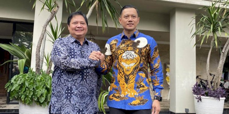 Ketua Umum Partai Golkar, Airlangga Hartarto, saat bertemu dengan Ketua Umum Partai Demokrat, Agus Harimurti Yudhoyono/Net