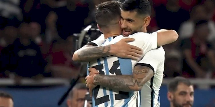  Timnas Argentina merayakan gol ke gawang Indonesia di SUGBK/Repro