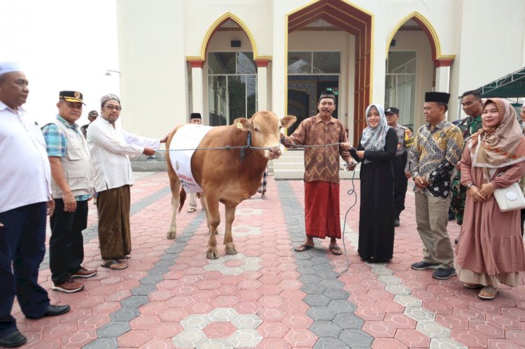 Bupati Mojokerto Ikfina Fahmawati secara simbolis menyerahkan 22 hewan kurban/ist