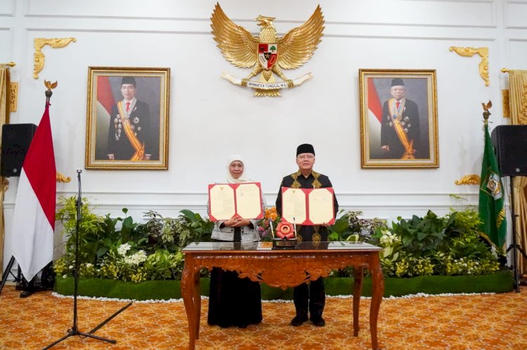 Gubernur Bengkulu Rohidin Mersyah dan Gubernur Jawa Timur Khofifah Indar Parawansa di Balai Raya Semarak Bengkulu, Minggu (2/7)/ist