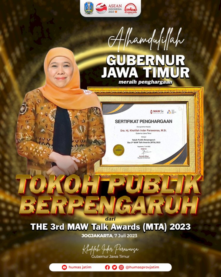 Gubernur Jawa Timur Khofifah Indar Parawansa dan penghargaan/Ist