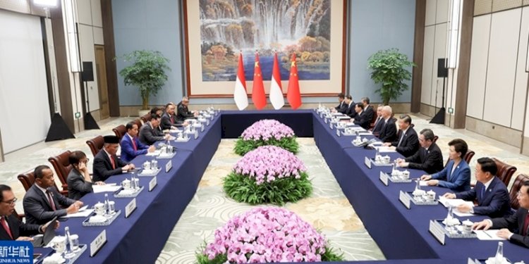 Presiden China Xi Jinping mengadakan pembicaraan dengan Presiden Indonesia Joko Widodo di Chengdu, ibu kota Provinsi Sichuan, Tiongkok barat daya, pada 27 Juli 2023./Net