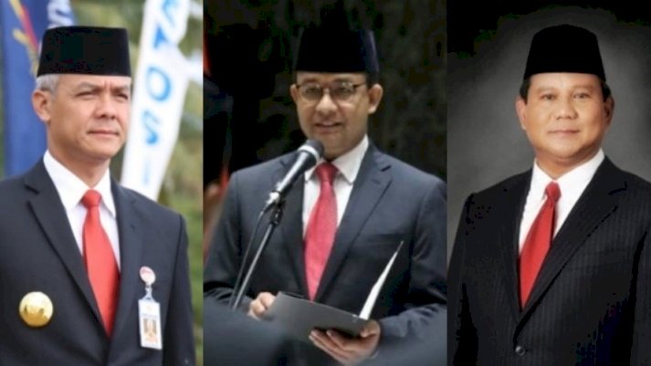 Para kandidat bakal capres, Ganjar Pranowo, Anies Baswedan, Prabowo Subianto