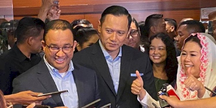 Bakal Calon Presiden (Bacapres) Koalisi Perubahan untuk Perbaikan (KPP) Anies Baswedan bersama Ketua Umum Partai Demokrat, Agus Harimurti Yudhoyono (AHY), dan Putri Presiden ke-4 RI Abdurrahman Wahid alias Gus Dur, Yenny Wahid/Net